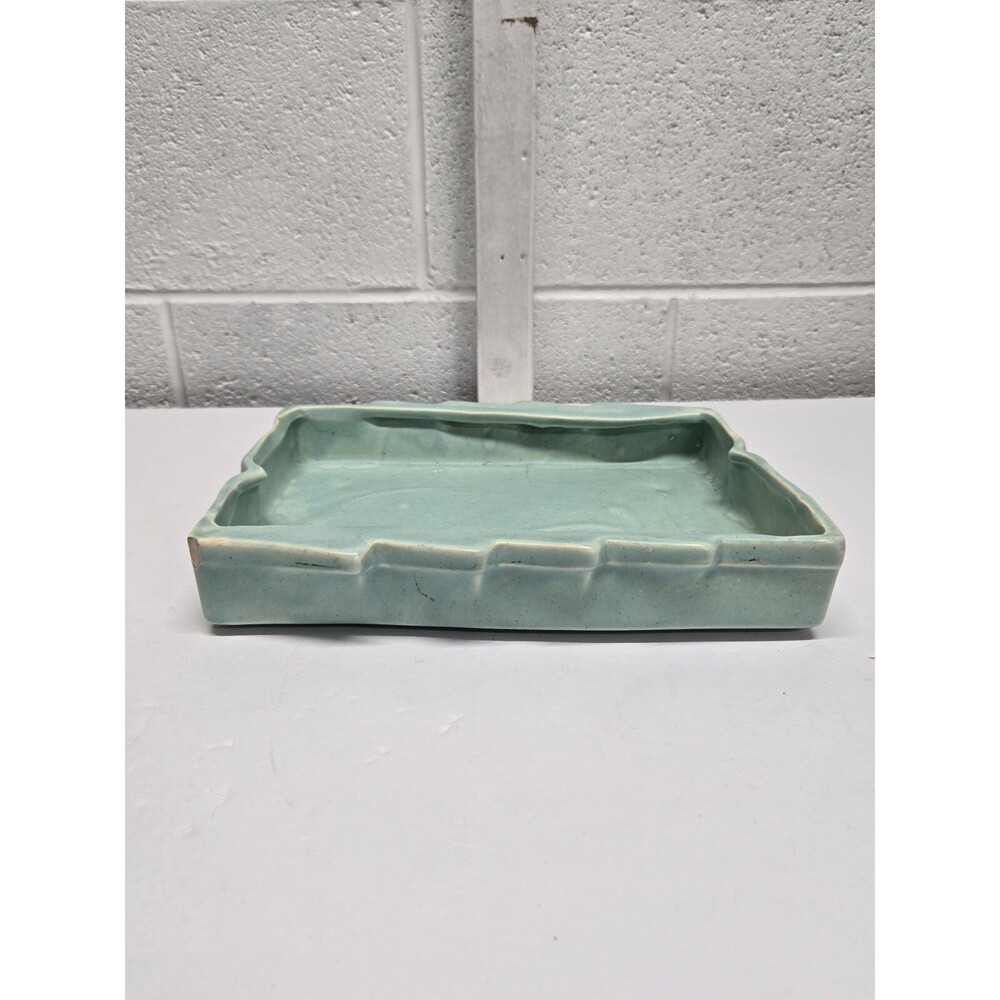 McCoy Pottery Planter Rectangle BlueGreen Window Box Footed Leaf Edges MCM VTG